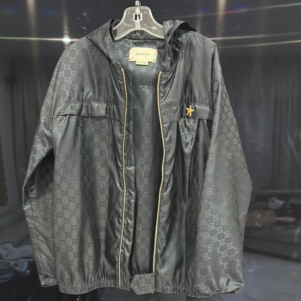 Gucci Black Monogram Hooded Jacket